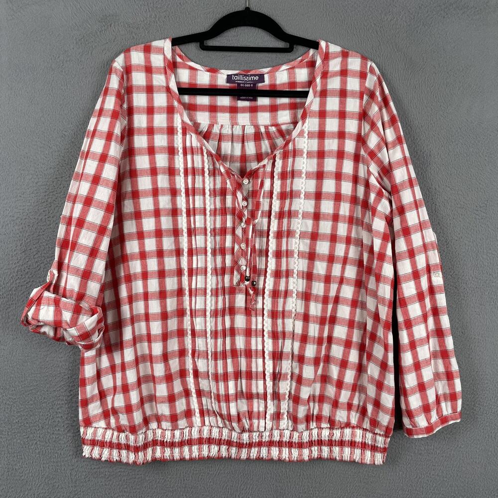 Taillissime Tunic Womens 20W Red Scoop Neck Crochet Beaded Lace Up La Redoute